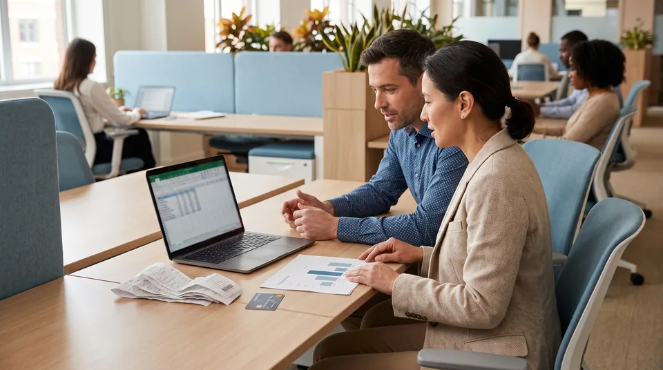 Controller and analyst reviewing a per active user expense software invoice against a usage report